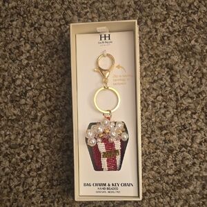 Haute Hippie Hand Beaded Bag Charm & Key Chain - Red and Gold Popcorn Bag Charm